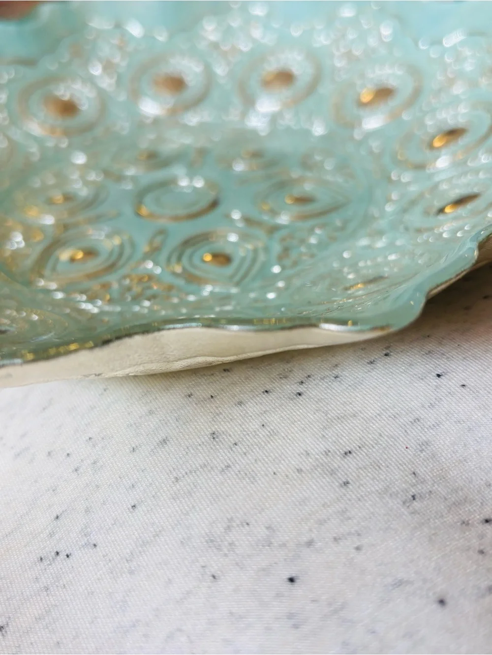Mandala Style Glass celebration Bowl Boho ocean blue seafoam & Gold